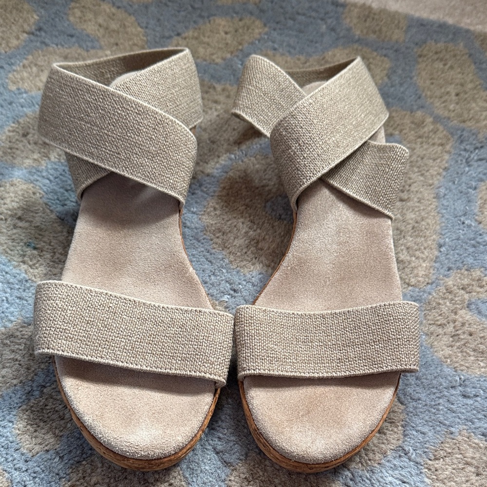 Charleston Shoe Company canvas low wedge sandals.